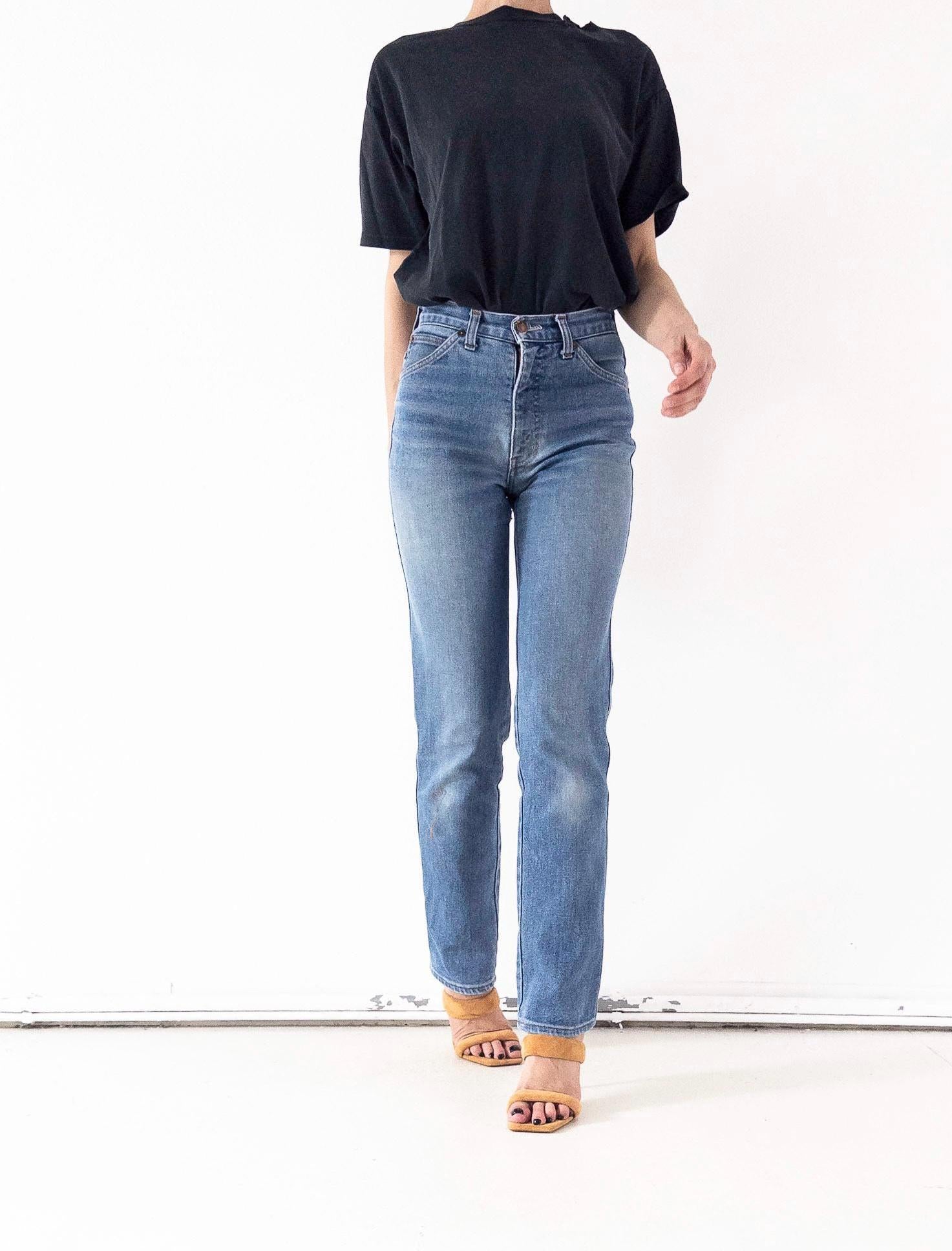 Levis Jeans W26 L34 Faded Mid Blue Skinny Stretch Denim Blue Tab 80s Vintage Made in Belgium