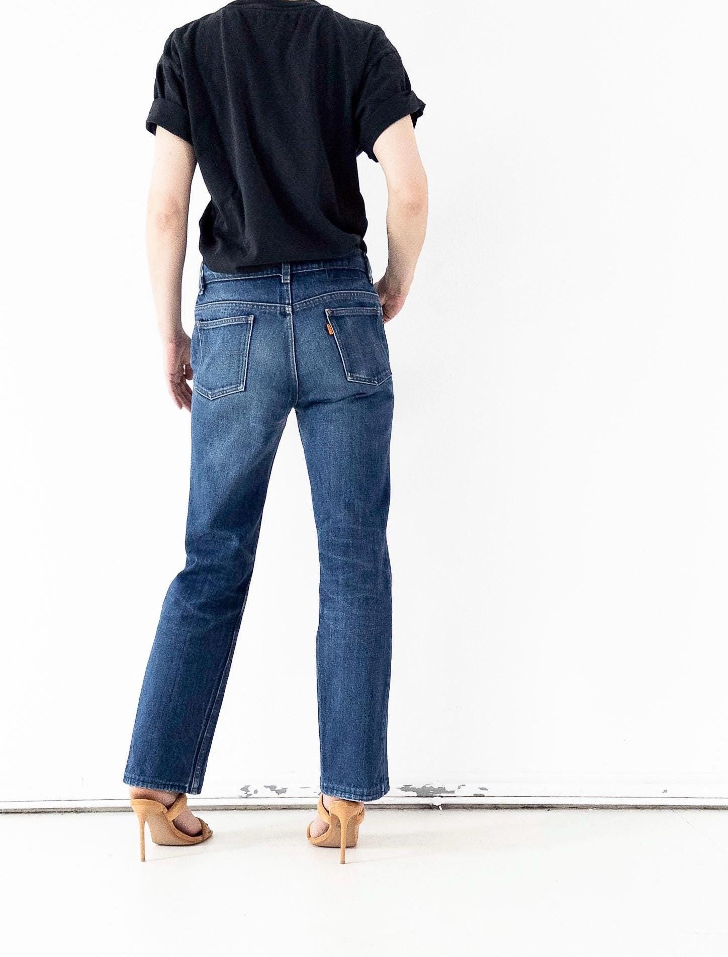 Levis Jeans W27-28 70s 80s Vintage Faded Dark Blue Orange Tab Cigarette Jeans