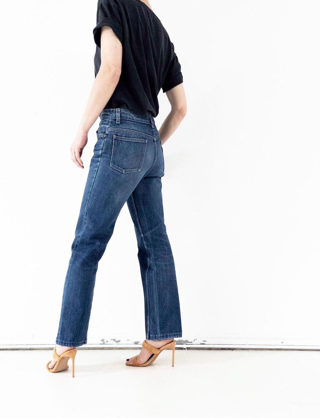 Levis Jeans W27-28 70s 80s Vintage Faded Dark Blue Orange Tab Cigarette Jeans