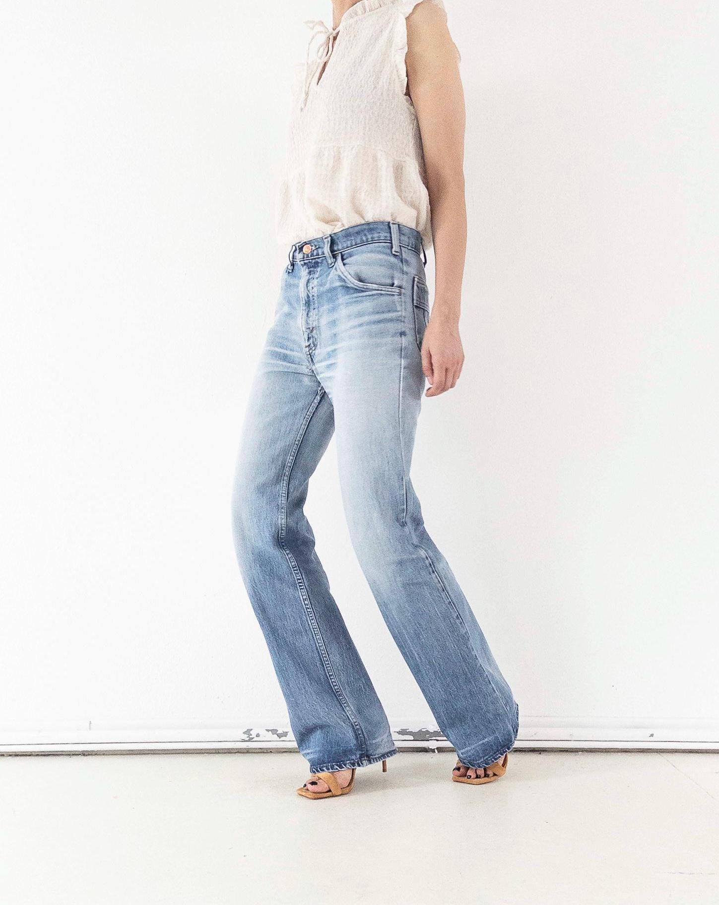 Levis Jeans W28 W29 L35 Orange Tab 70s Vintage Made in Belgium Fade Light Blue Distressed Denim 1978