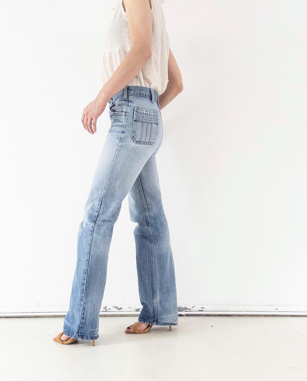 Levis Jeans W28 W29 L35 Orange Tab 70s Vintage Made in Belgium Fade Light Blue Distressed Denim 1978