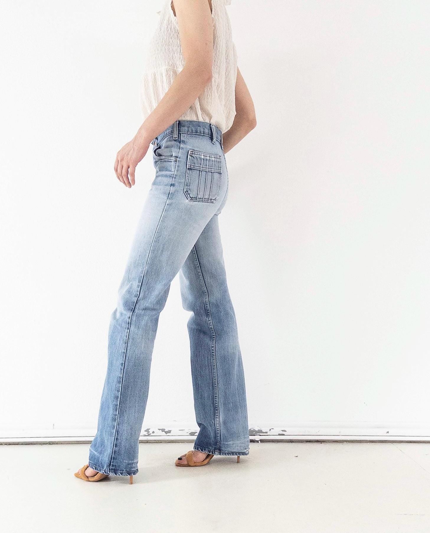 Levis Jeans W28 W29 L35 Orange Tab 70s Vintage Made in Belgium Fade Light Blue Distressed Denim 1978