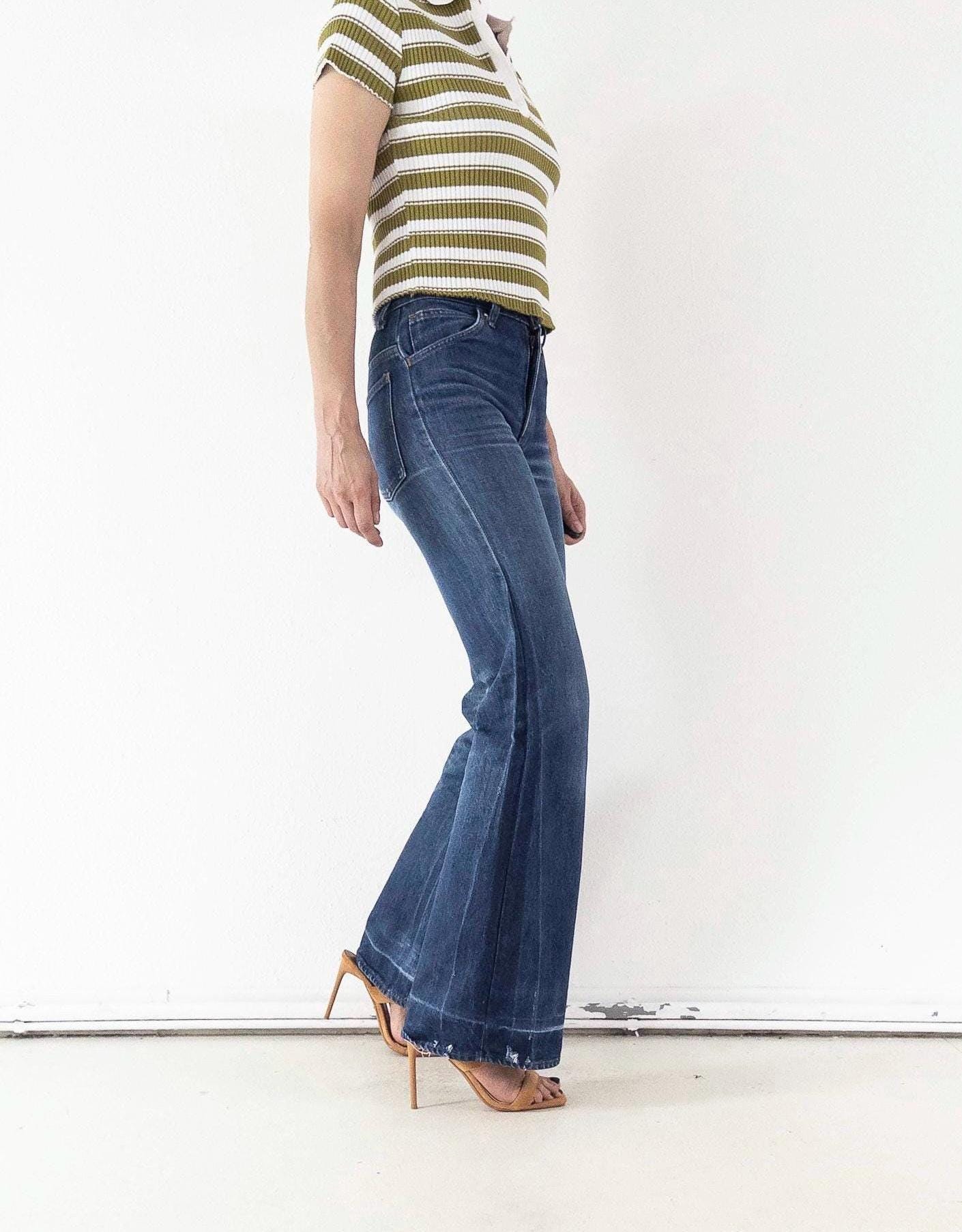 Levis Jeans Vintage 1978 622 Bell Bottoms Orange Tab Extra Wide Flare Denim W25 L35 Faded Dark Wash Distressed