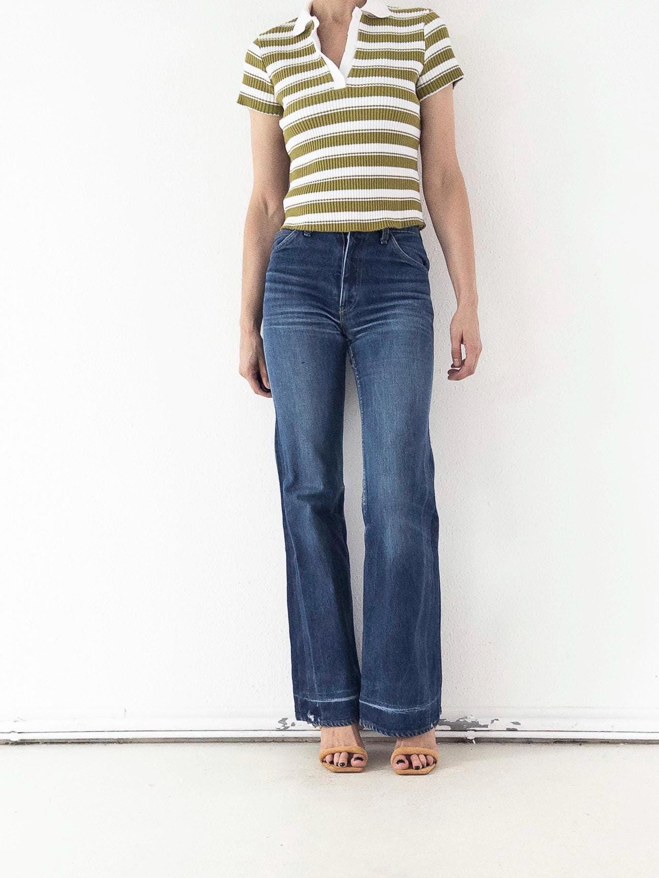 Levis Jeans Vintage 1978 622 Bell Bottoms Orange Tab Extra Wide Flare Denim W25 L35 Faded Dark Wash Distressed