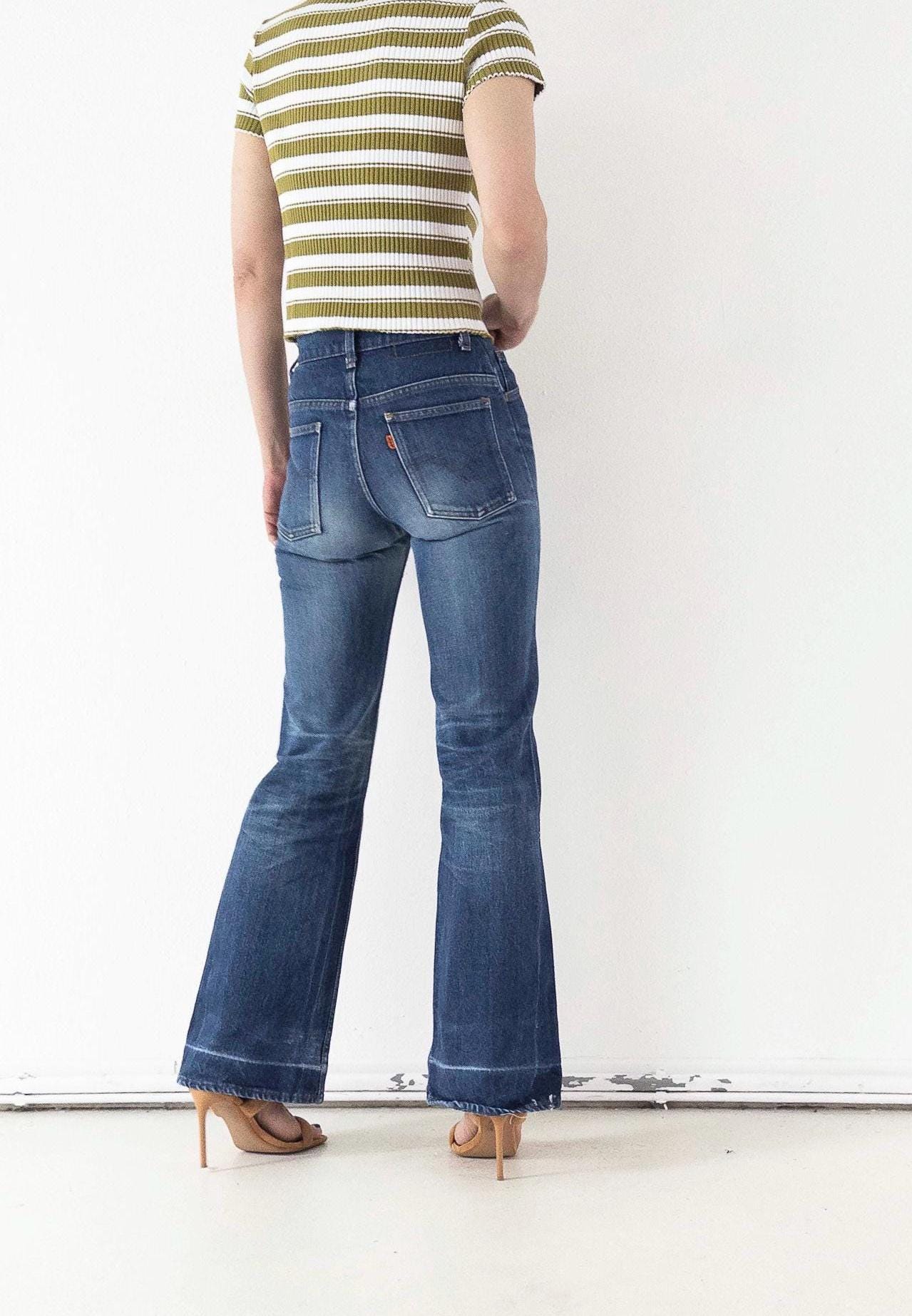 Levis Jeans Vintage 1978 622 Bell Bottoms Orange Tab Extra Wide Flare Denim W25 L35 Faded Dark Wash Distressed