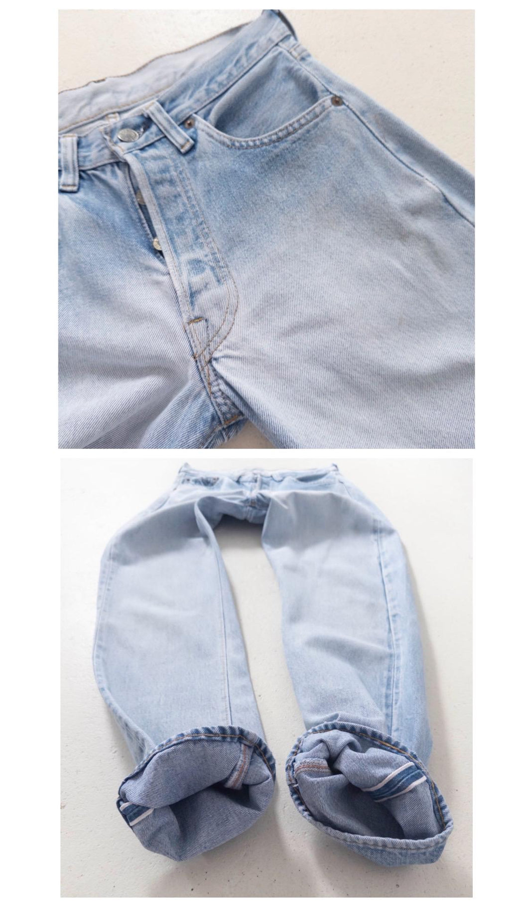 Levis 501 Selvedge Redline Jeans W26 L29 70s Vintage Made in USA Button 6 Light Blue Sun Faded Denim