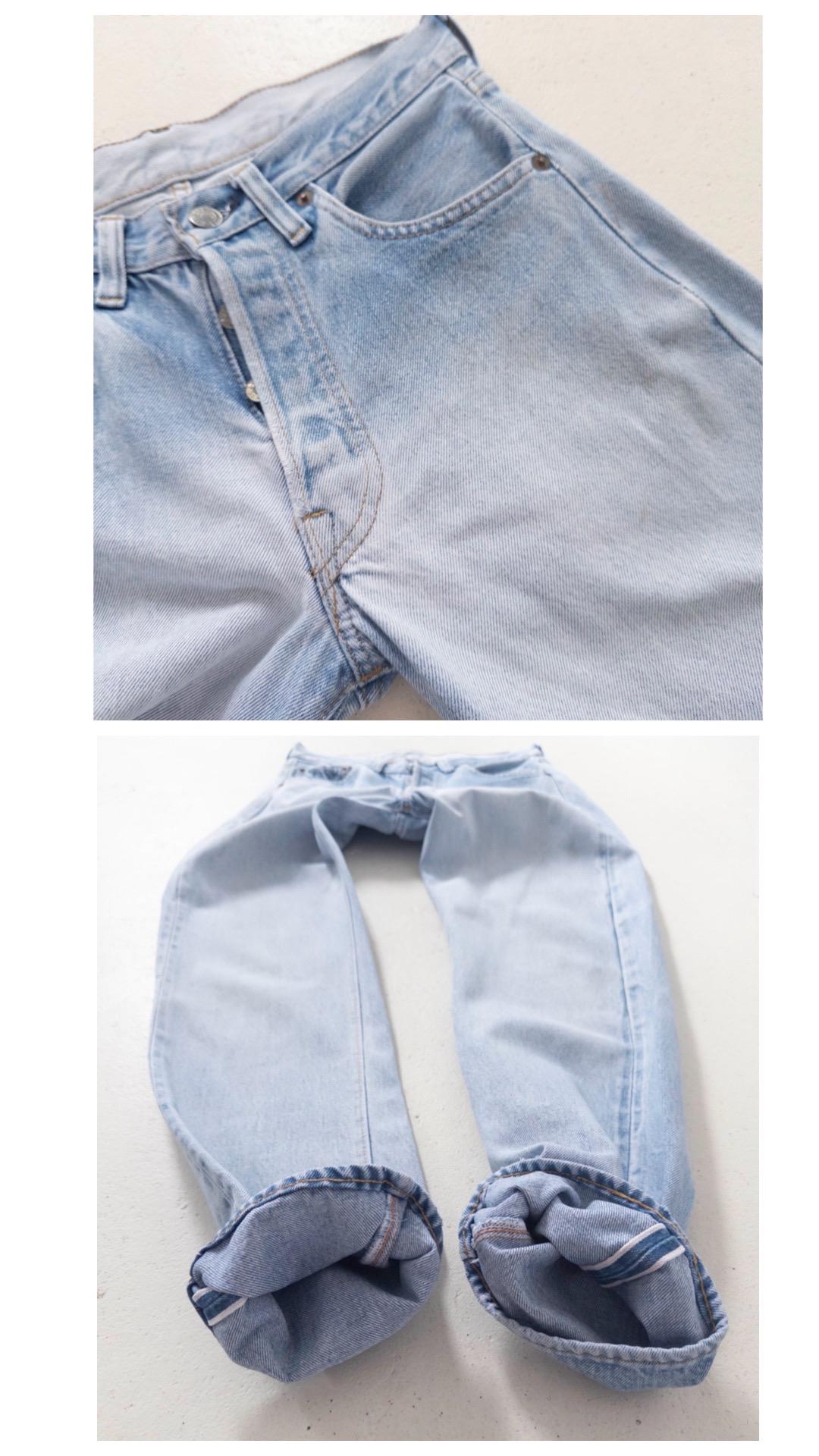 Levis 501 Selvedge Redline Jeans W26 L29 70s Vintage Made in USA Button 6 Light Blue Sun Faded Denim