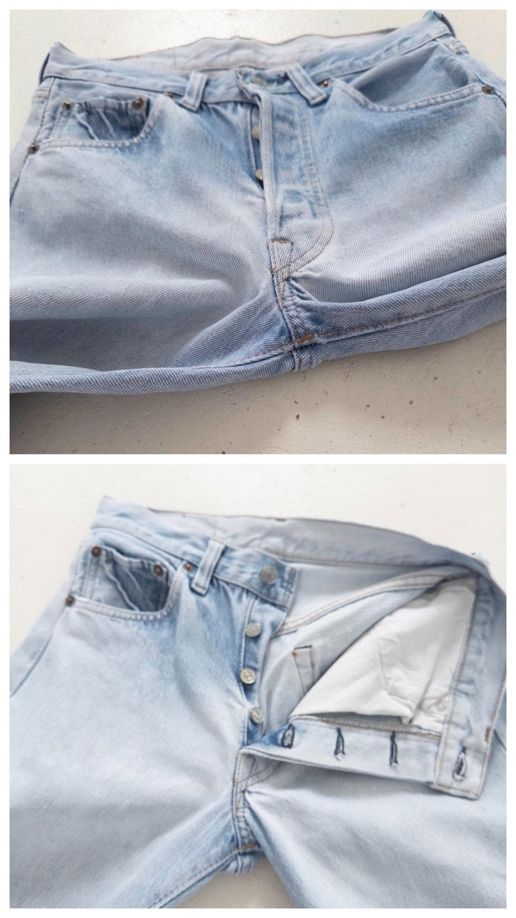Levis 501 Selvedge Redline Jeans W26 L29 70s Vintage Made in USA Button 6 Light Blue Sun Faded Denim