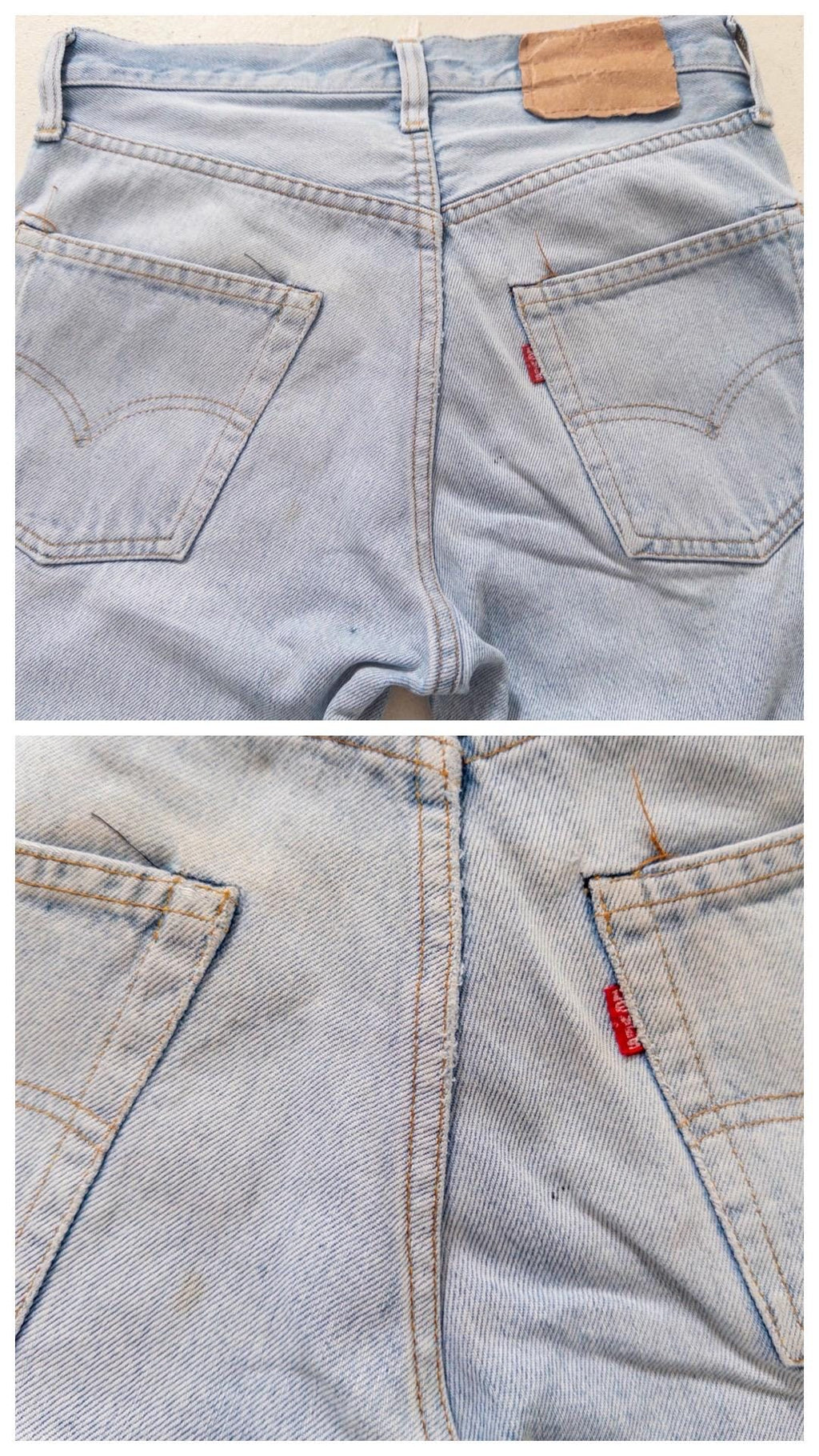 Levis 501 Selvedge Redline Jeans W26 L29 70s Vintage Made in USA Button 6 Light Blue Sun Faded Denim