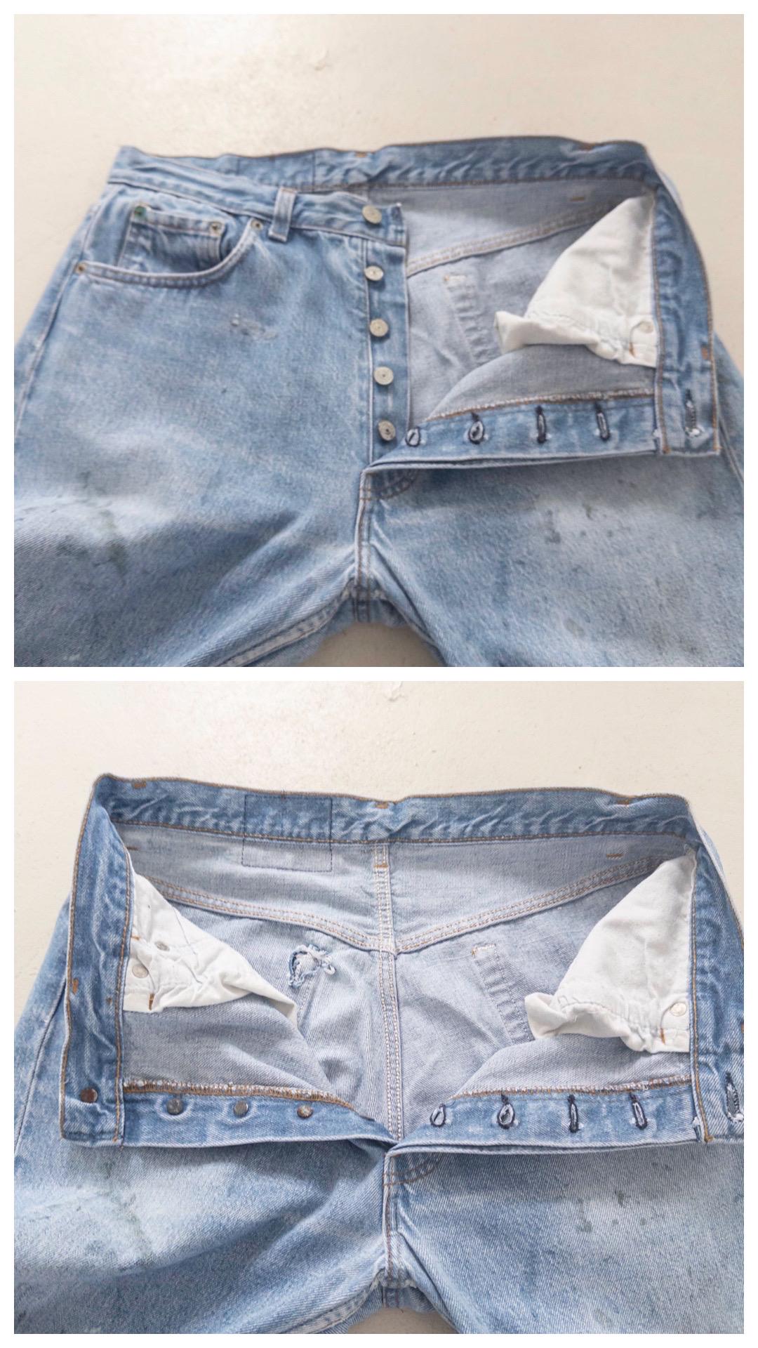 Levis 501 Jeans W31 W32 L32 80s Vintage Made in USA Paint Splattered Light Wash Denim 1986