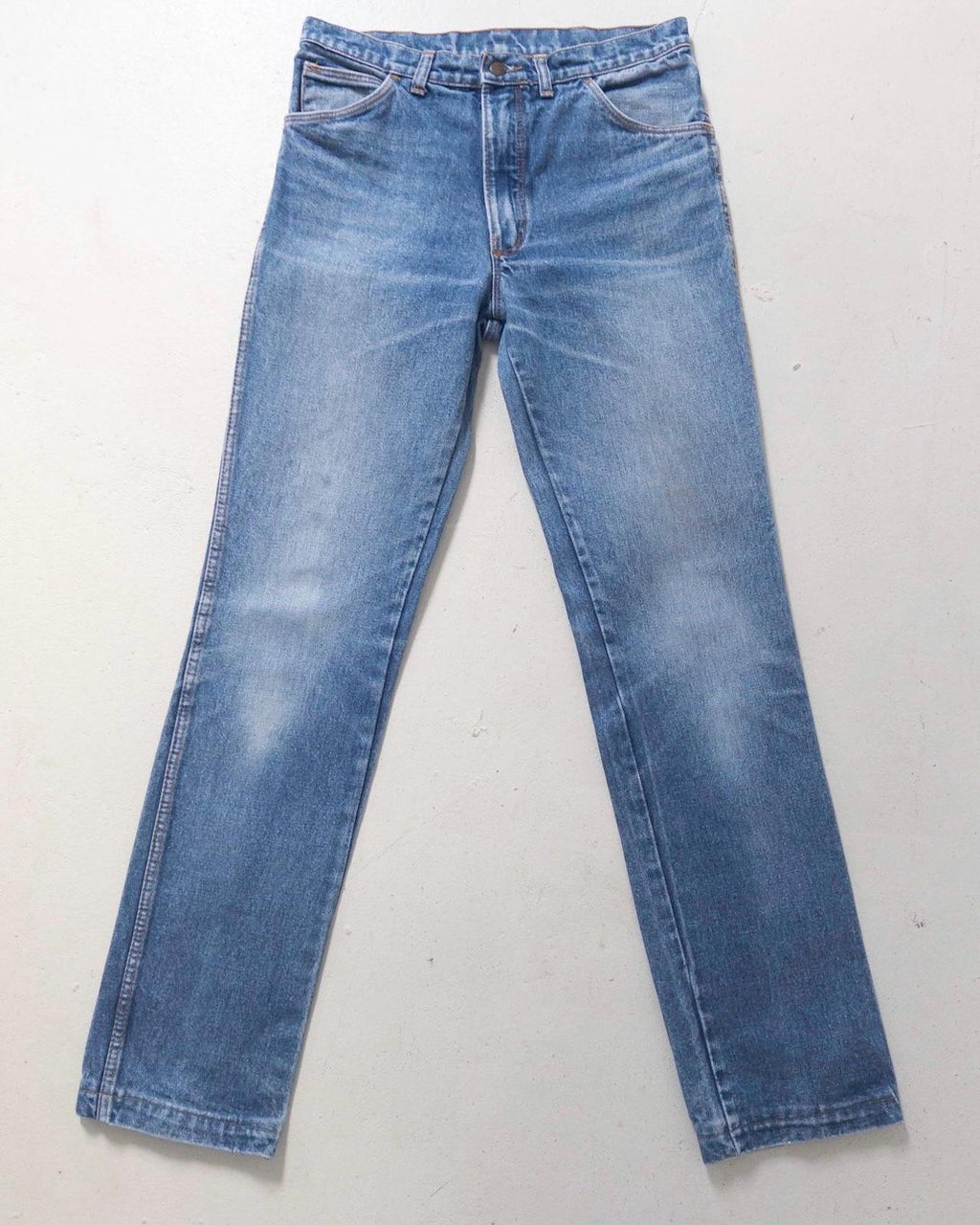 Wrangler Jeans W30 L34 80s Vintage Faded Mid Blue Straight Leg Denim Made in USA