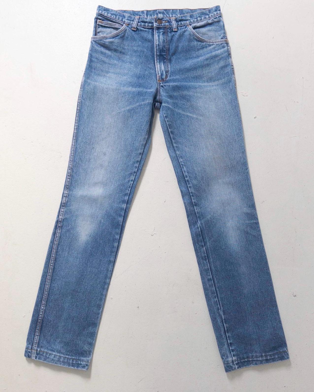 Wrangler Jeans W30 L34 80s Vintage Faded Mid Blue Straight Leg Denim Made in USA