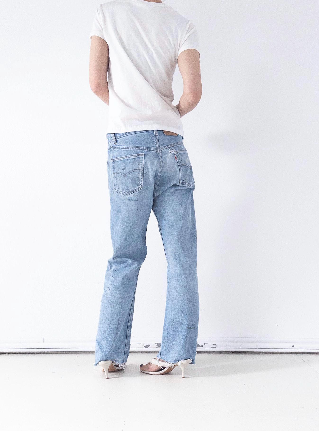 Levis 501 Jeans W31 W32 L32 80s Vintage Made in USA Paint Splattered Light Wash Denim 1986