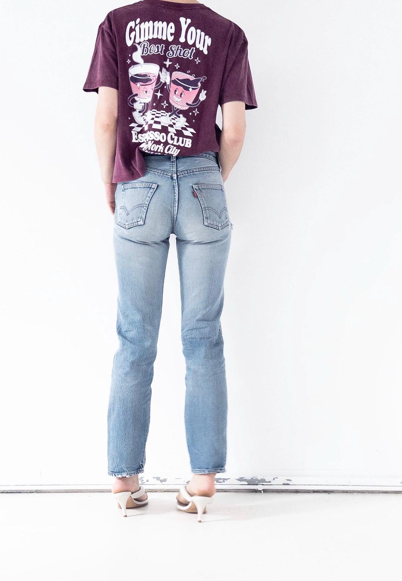 Levis 501 Selvedge Redline Jeans W26 L31 80s Vintage Made in USA Button 555 Faded Mid Blue Denim 1981