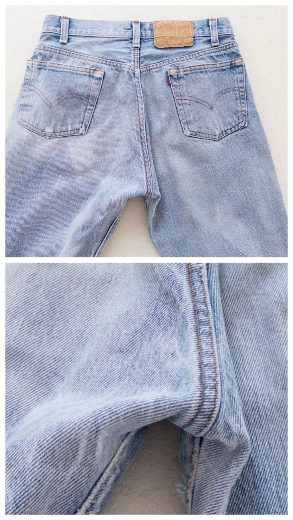 Vintage Levis 501 W26 W27 70s Denim Made in USA Button 8 Distressed Faded Light Wash Jeans