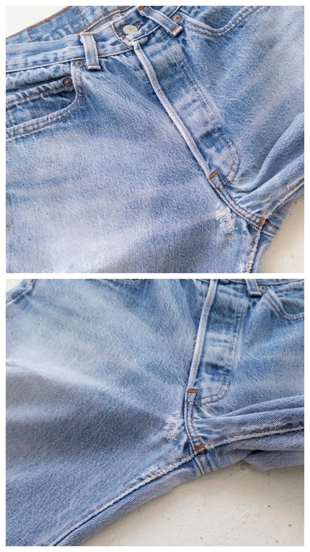 Vintage Levis 501 W26 W27 70s Denim Made in USA Button 8 Distressed Faded Light Wash Jeans