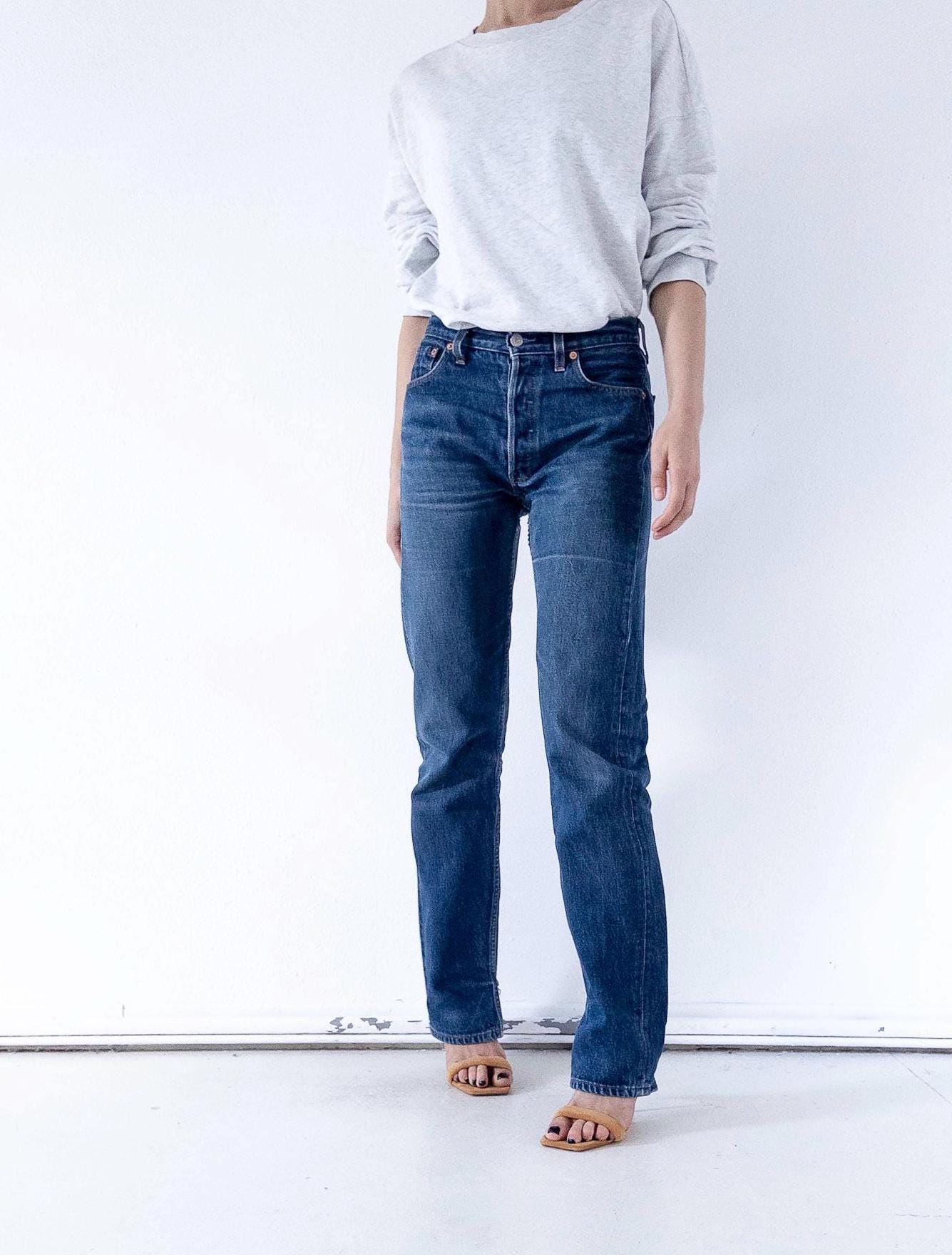 Levis 501 Jeans W28 Dark Blue Faded 90s Vintage Denim Made in Poland