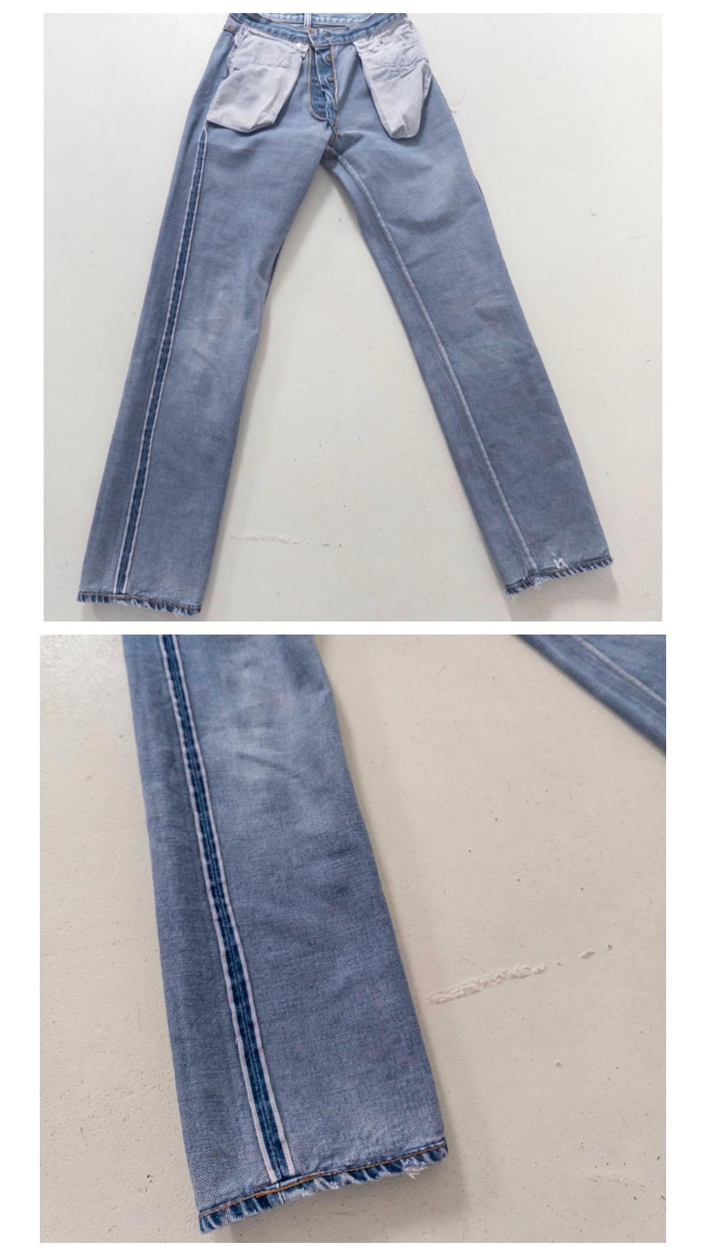 Levis 501 Selvedge Redline Jeans W26 L31 80s Vintage Made in USA Button 555 Faded Mid Blue Denim 1981