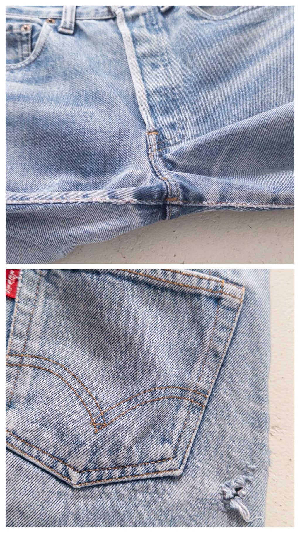 Levis 501 Selvedge Redline Jeans W26 L31 80s Vintage Made in USA Button 555 Faded Mid Blue Denim 1981