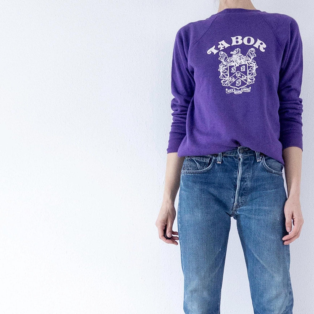 Collegiate Pacific Raglan Sweater Tabor Academy XS S 60s 70s Vintage Purple Raglan Crewneck Made in USA