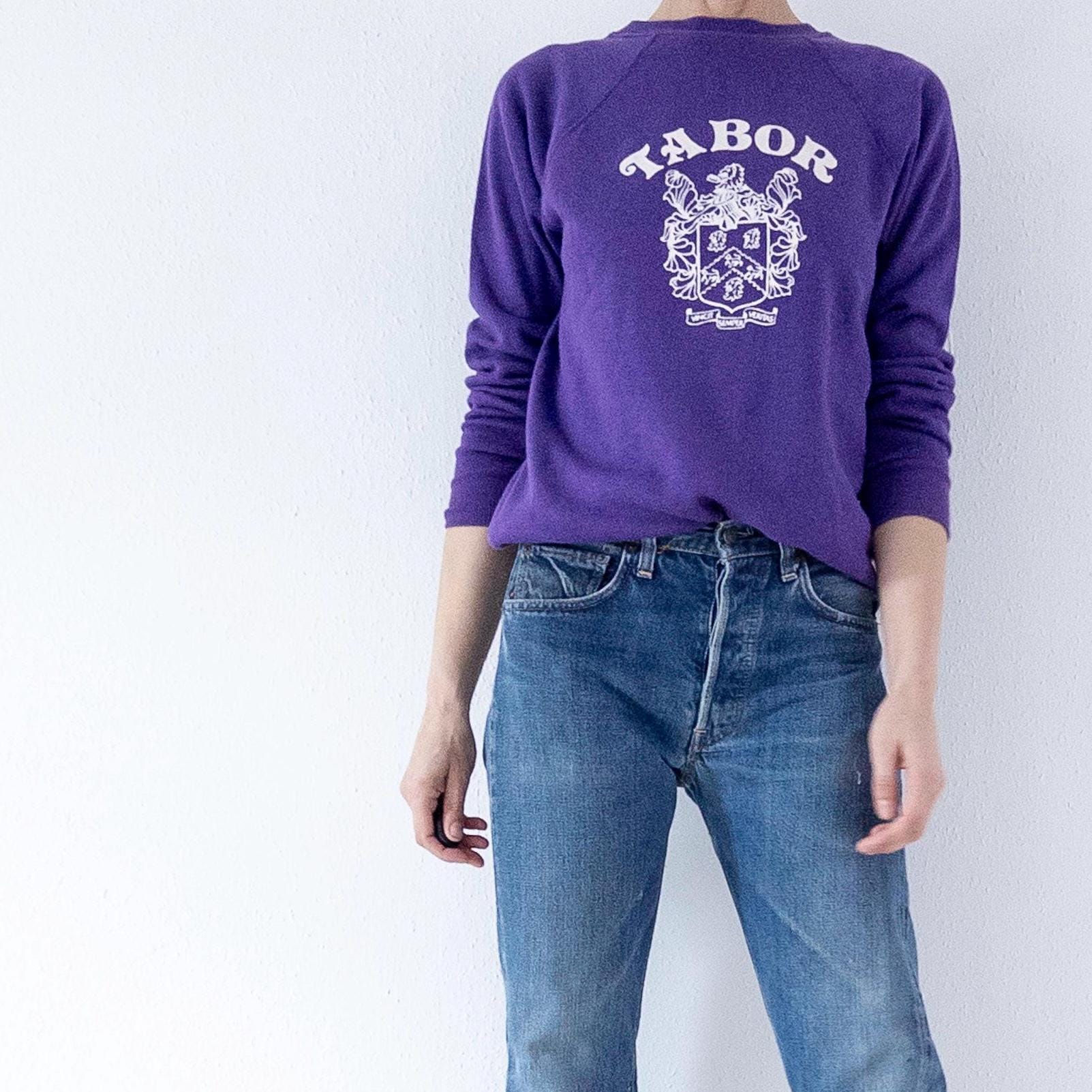 Collegiate Pacific Raglan Sweater Tabor Academy XS S 60s 70s Vintage Purple Raglan Crewneck Made in USA