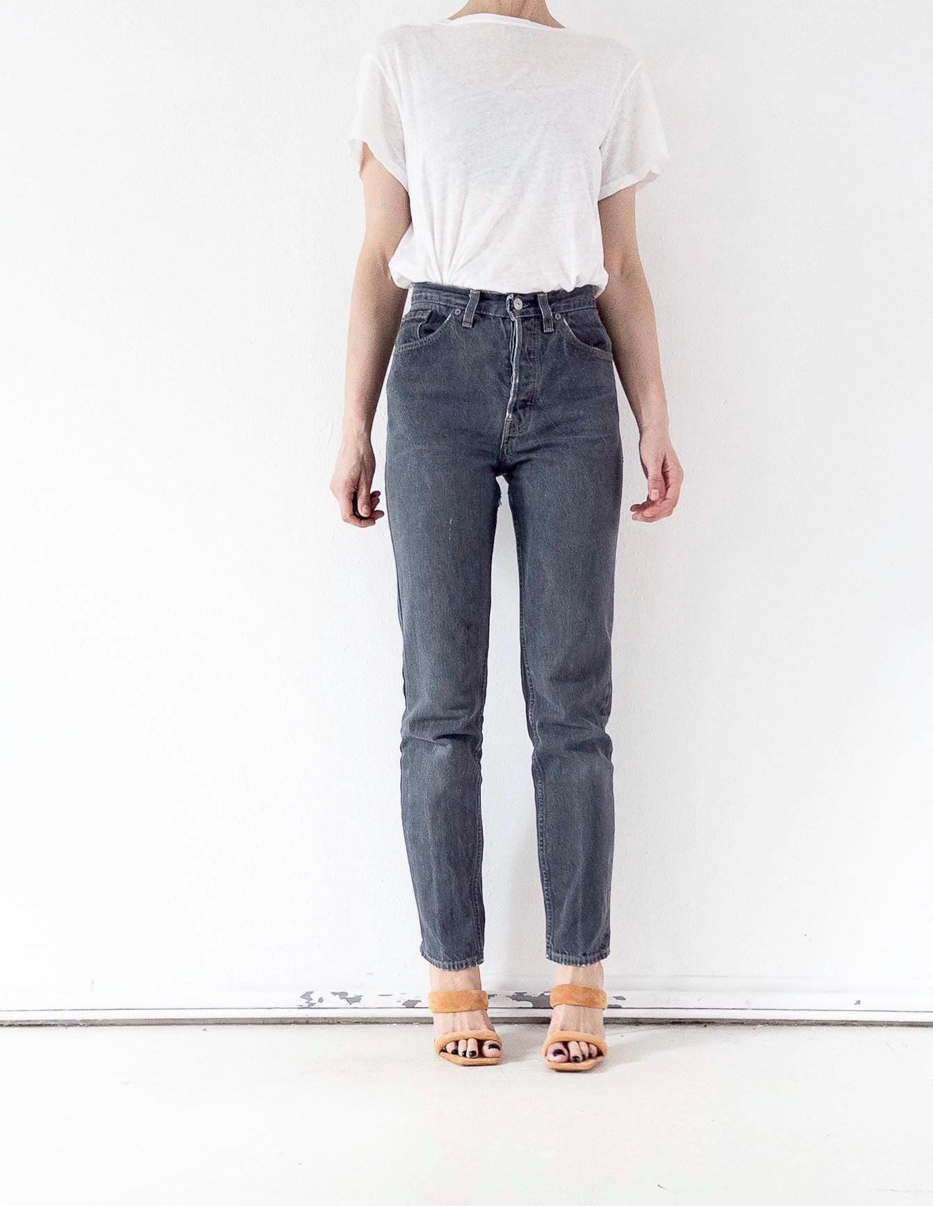Levis 26501 Jeans W26 L32 80s Vintage Made in USA Gray Faded High Waist Denim 1985