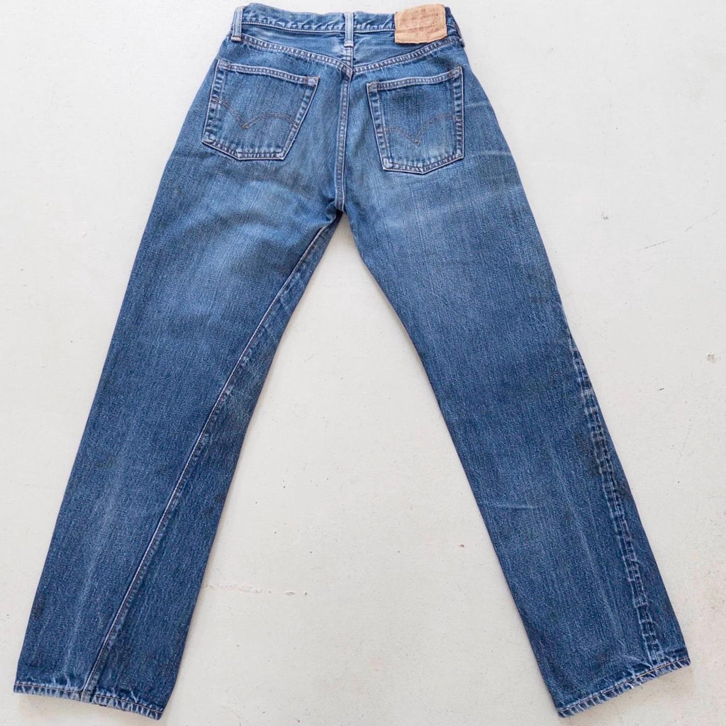 Levis 501 Selvedge Redline Jeans W27 L31 60s Vintage Made in USA Button 8 Single Stitch Faded Dark Blue Denim Big E Collectible