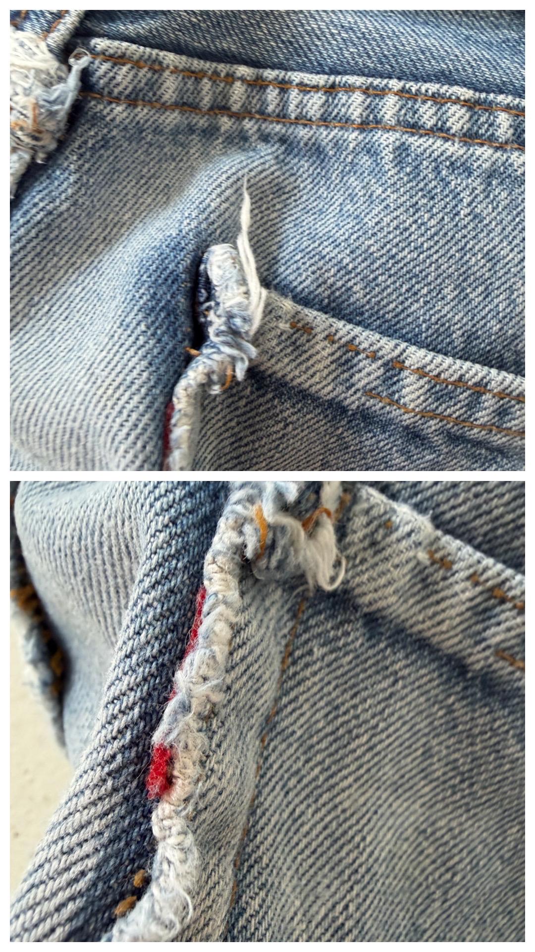 Levis 501 Selvedge Redline Jeans W25 L30 80s Vintage Made in USA Distressed Mid Blue Denim 1982