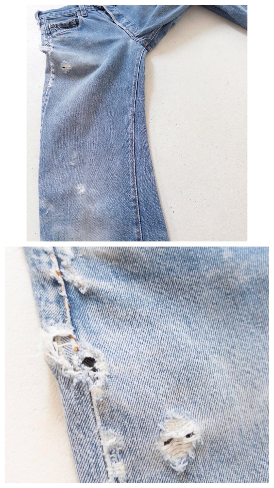 Levis 501 Selvedge Redline Jeans W25 L30 80s Vintage Made in USA Distressed Mid Blue Denim 1982