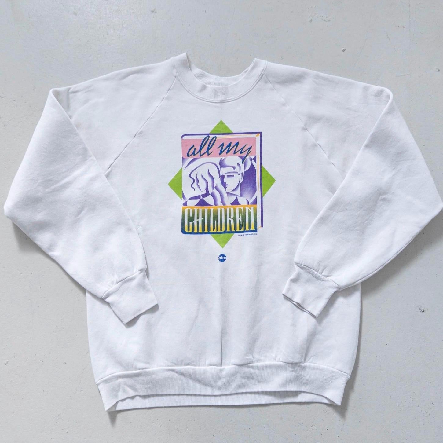 Fruit of the Loom Raglan Sweatshirt All my Children 80s Vintage M Made in USA Weißer Graphic Crewneck Sweater