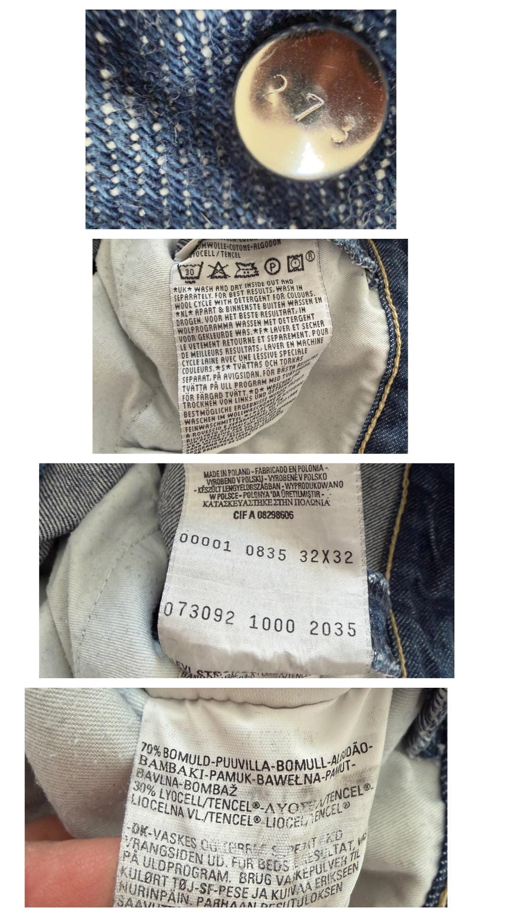 Levis Engineered Jeans W31 W34 Y2K Vintage Dark Blue Wash Button Fly Denim Made in Poland 2000