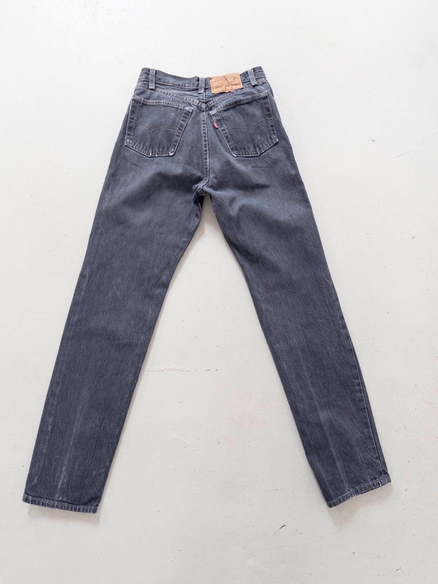 Levis 26501 Jeans W26 L32 80s Vintage Made in USA Gray Faded High Waist Denim 1985
