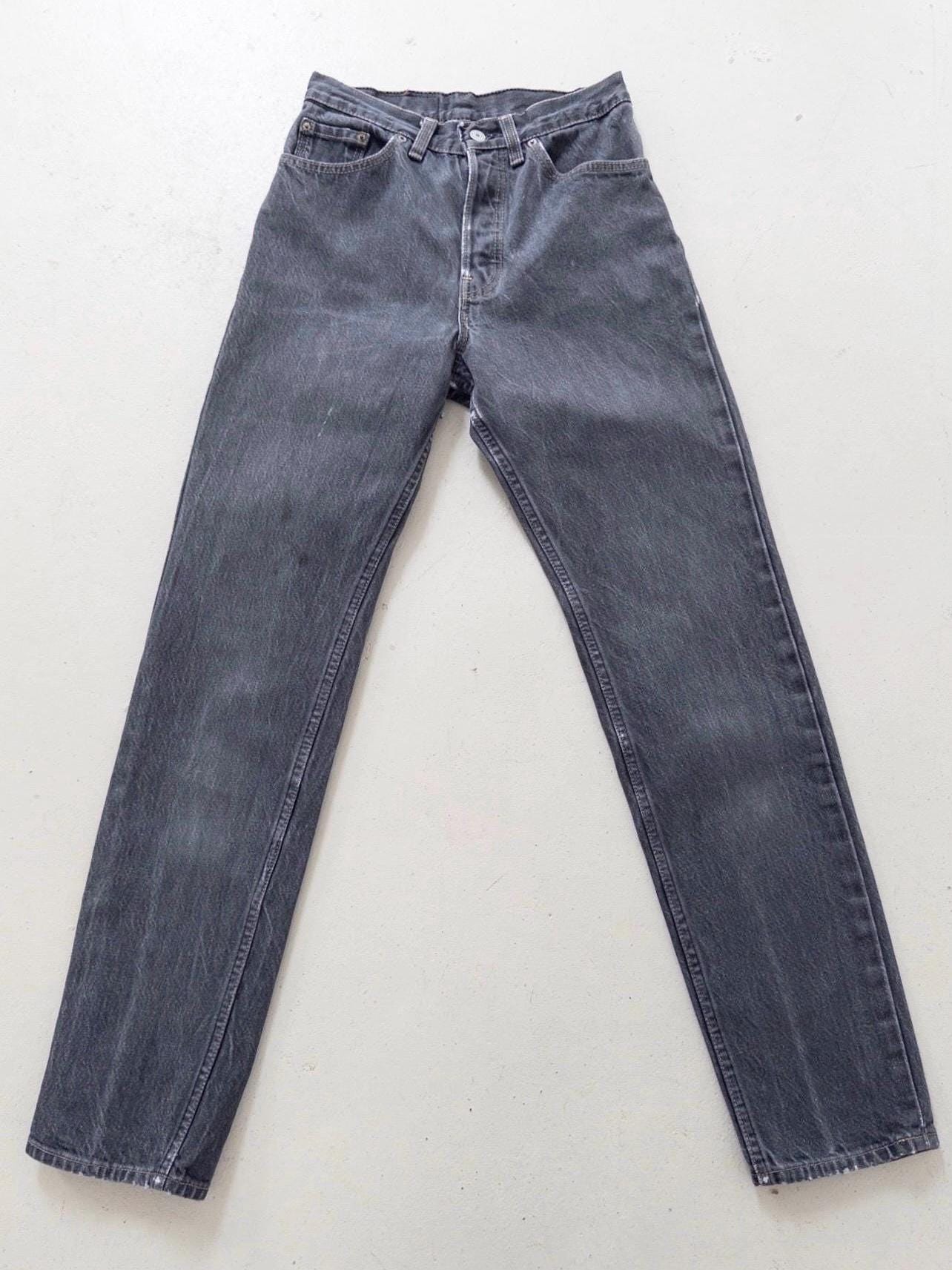 Levis 26501 Jeans W26 L32 80s Vintage Made in USA Gray Faded High Waist Denim 1985
