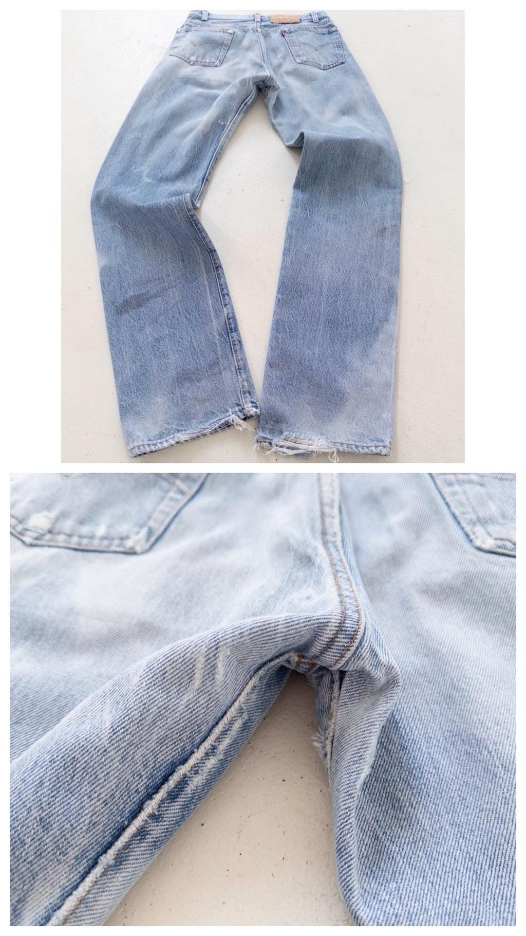 Vintage Levis 501 W26 W27 70s Denim Made in USA Button 8 Distressed Faded Light Wash Jeans