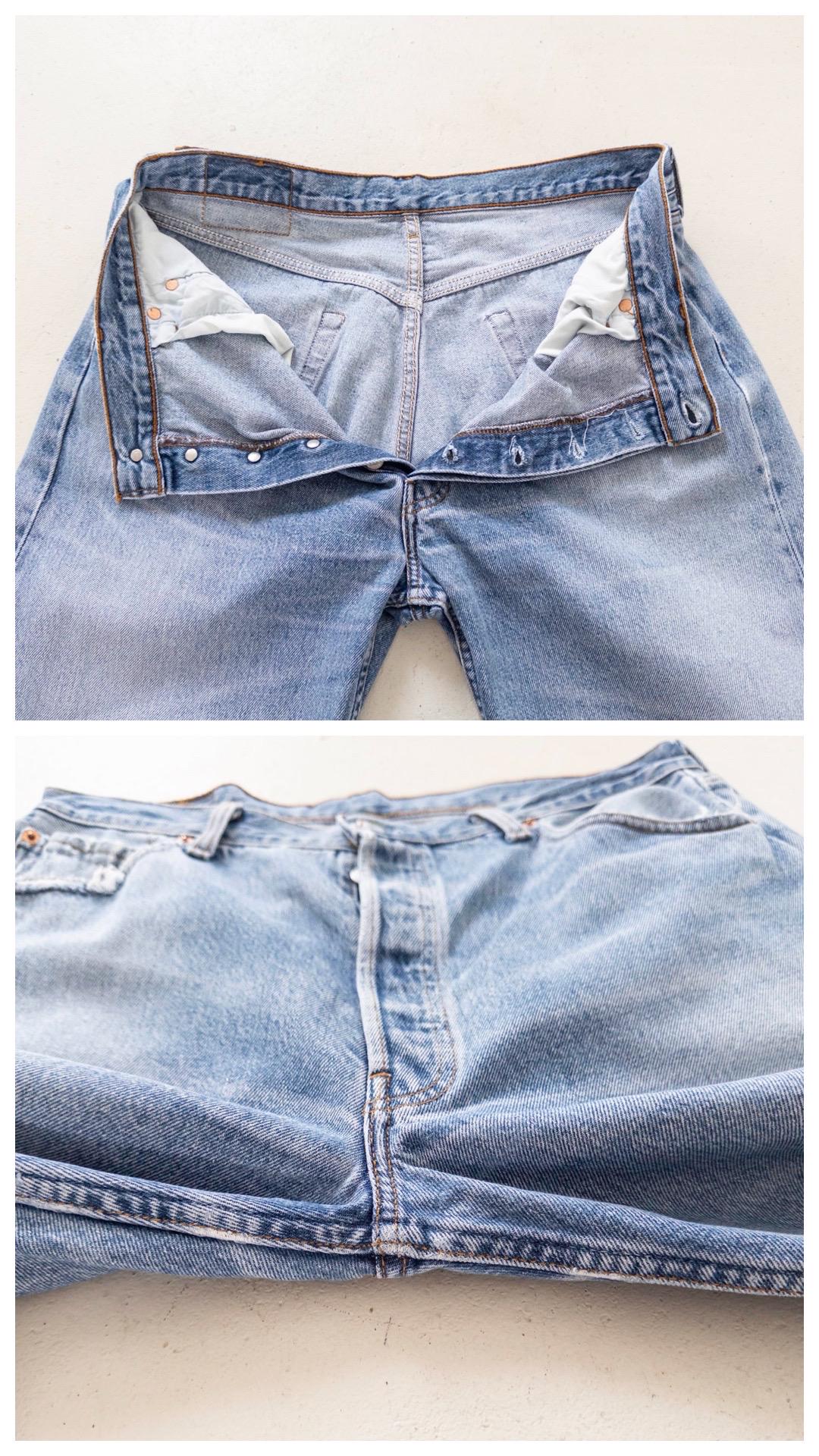 Levis 501 Jeans W34 L34 Light Blue Faded Boyfriend Worn‑In 90s Vintage Button Fly Denim