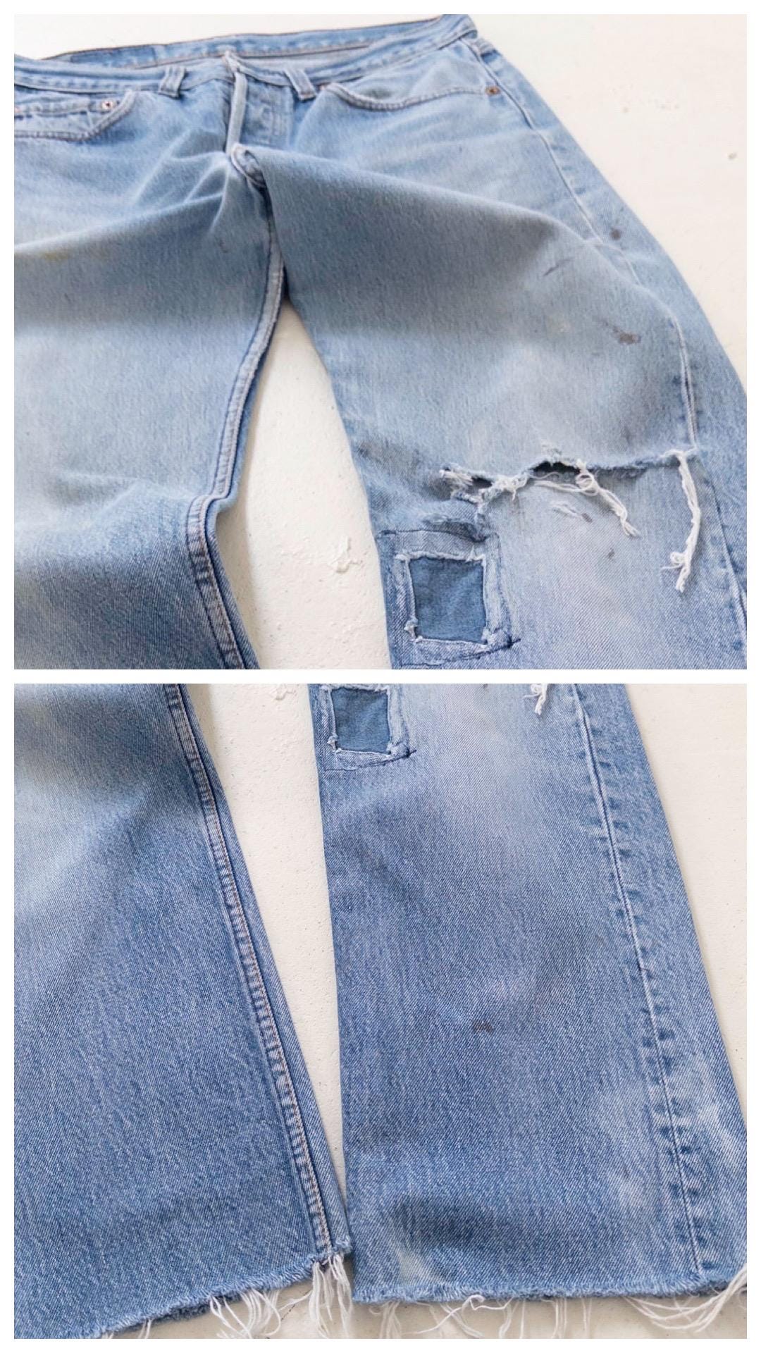 Levis 501 Jeans W30 L32 80s Vintage Made in USA Paint Splattered Thrashed Faded Mid Wash Denim 1987