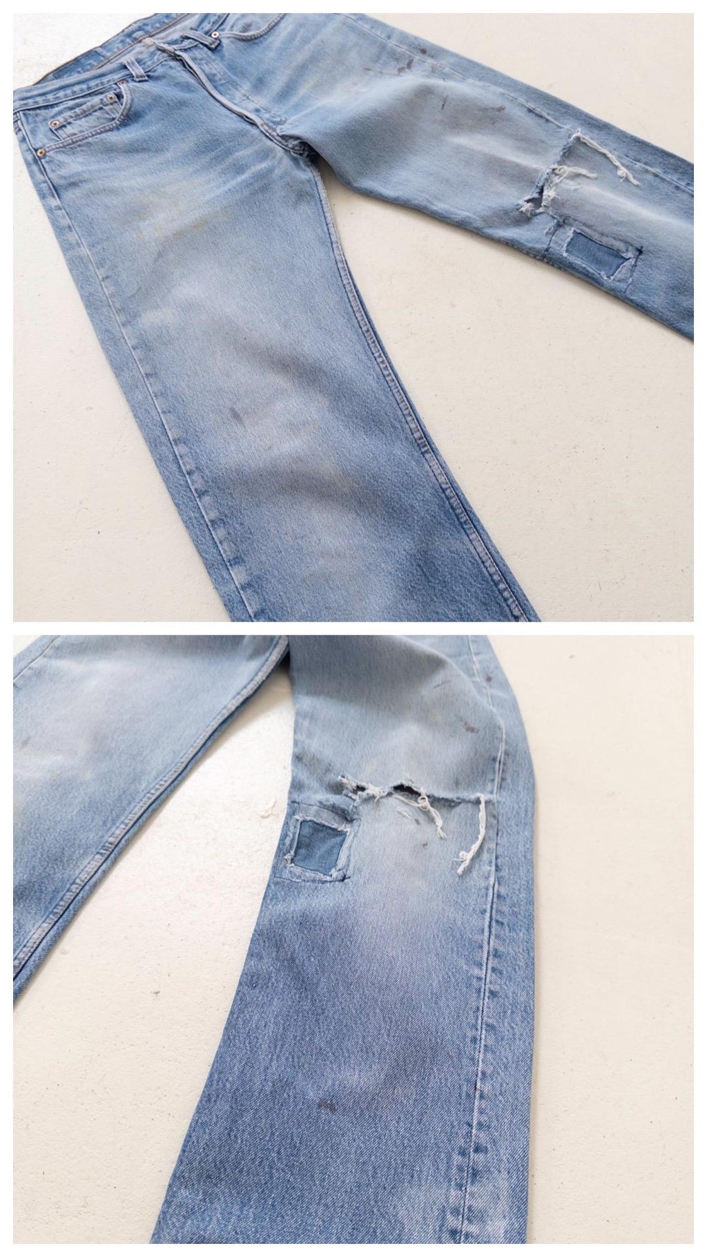 Levis 501 Jeans W30 L32 80s Vintage Made in USA Paint Splattered Thrashed Faded Mid Wash Denim 1987