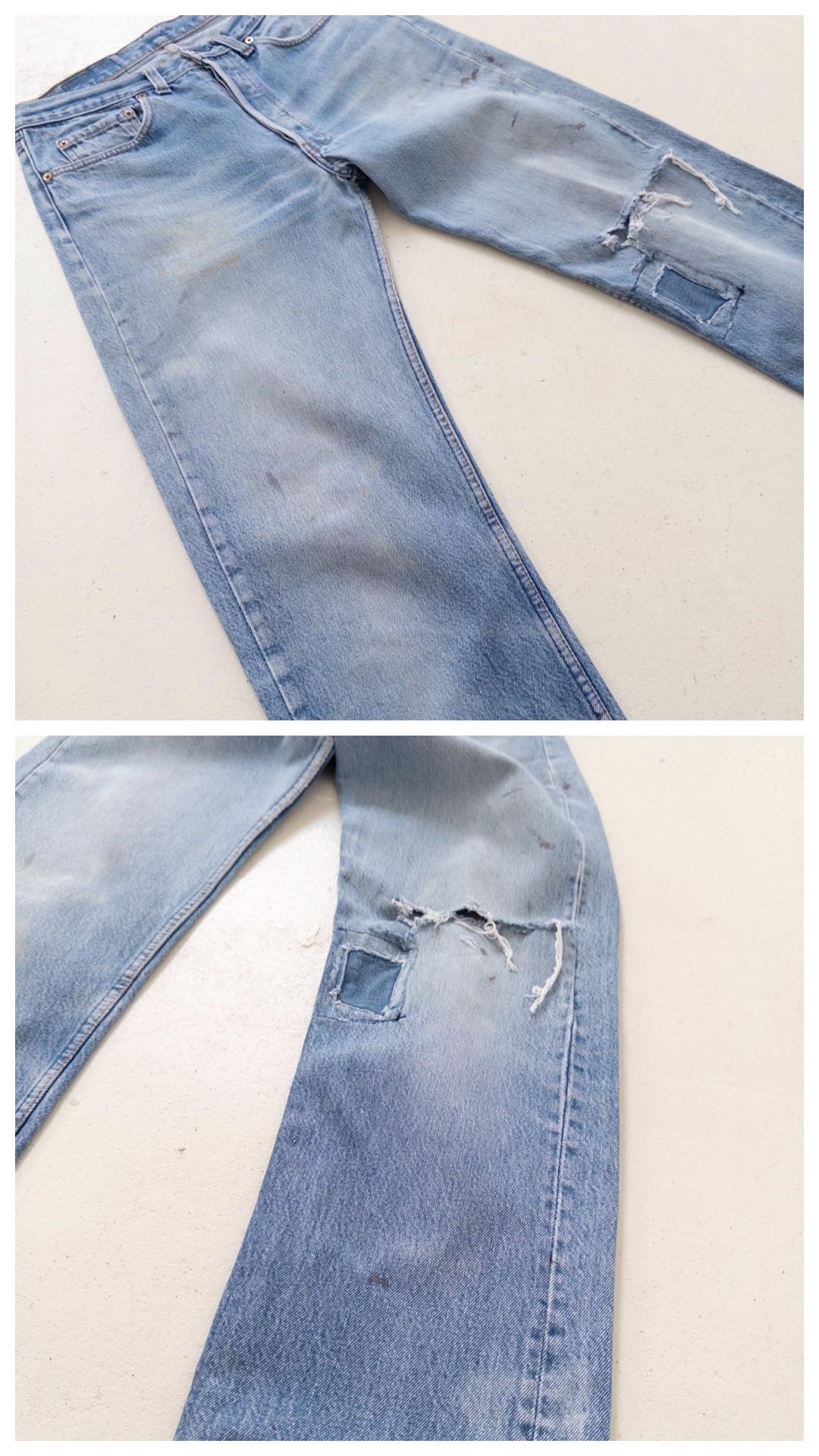 Levis 501 Jeans W30 L32 80s Vintage Made in USA Paint Splattered Thrashed Faded Mid Wash Denim 1987