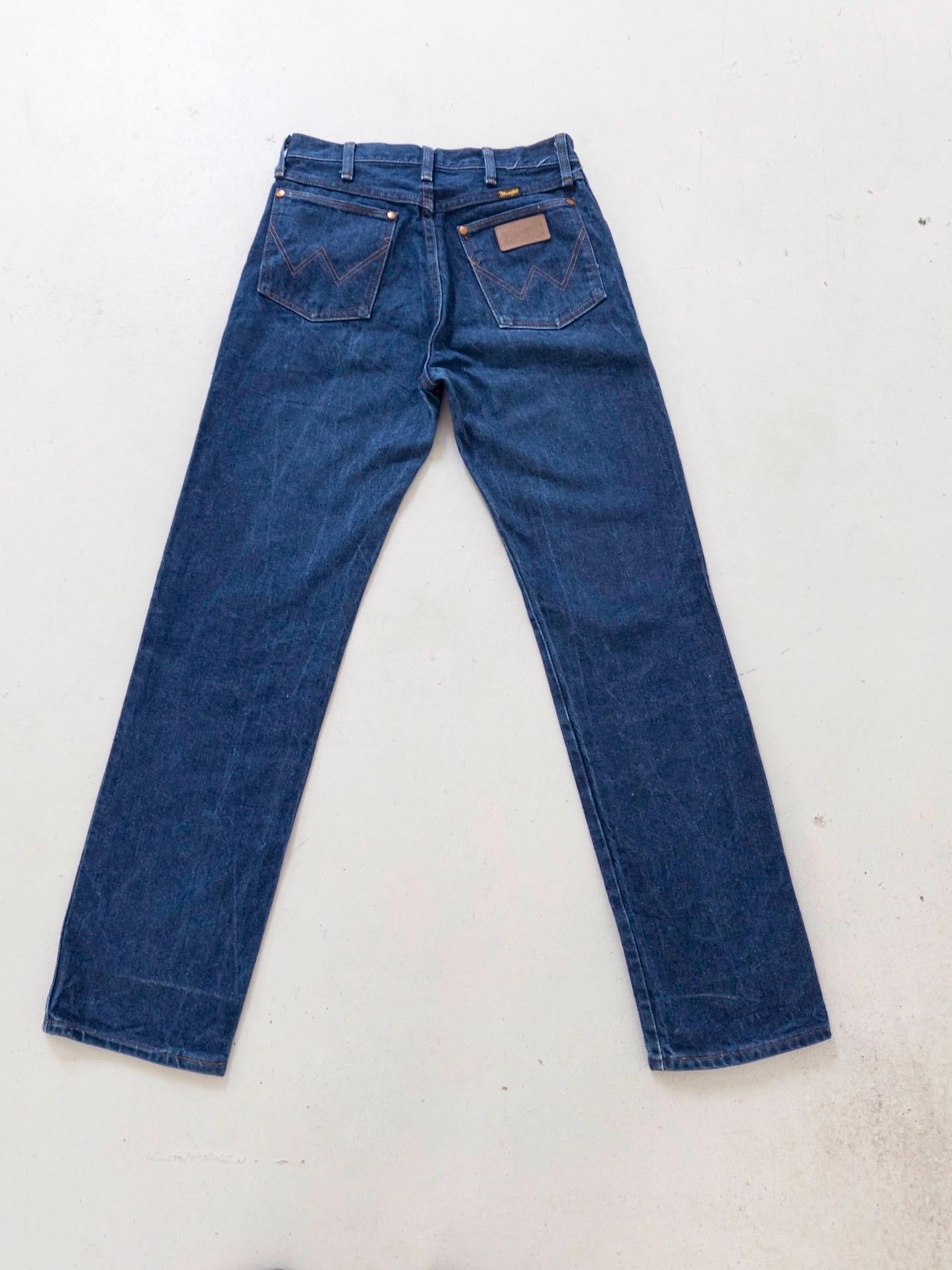 Wrangler Cigarette Jeans W28 W29 L34 80s Vintage Faded Dark Blue Straight Leg Denim Made in USA