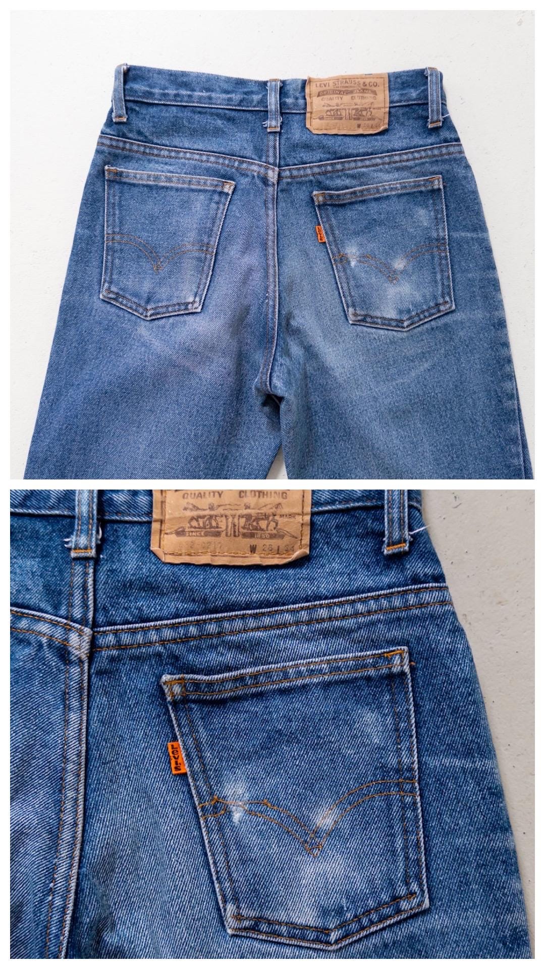 Levis 632 Flared Jeans W24 W25 L30 Made in USA 70s Vintage Faded Dark Blue Bellbottoms