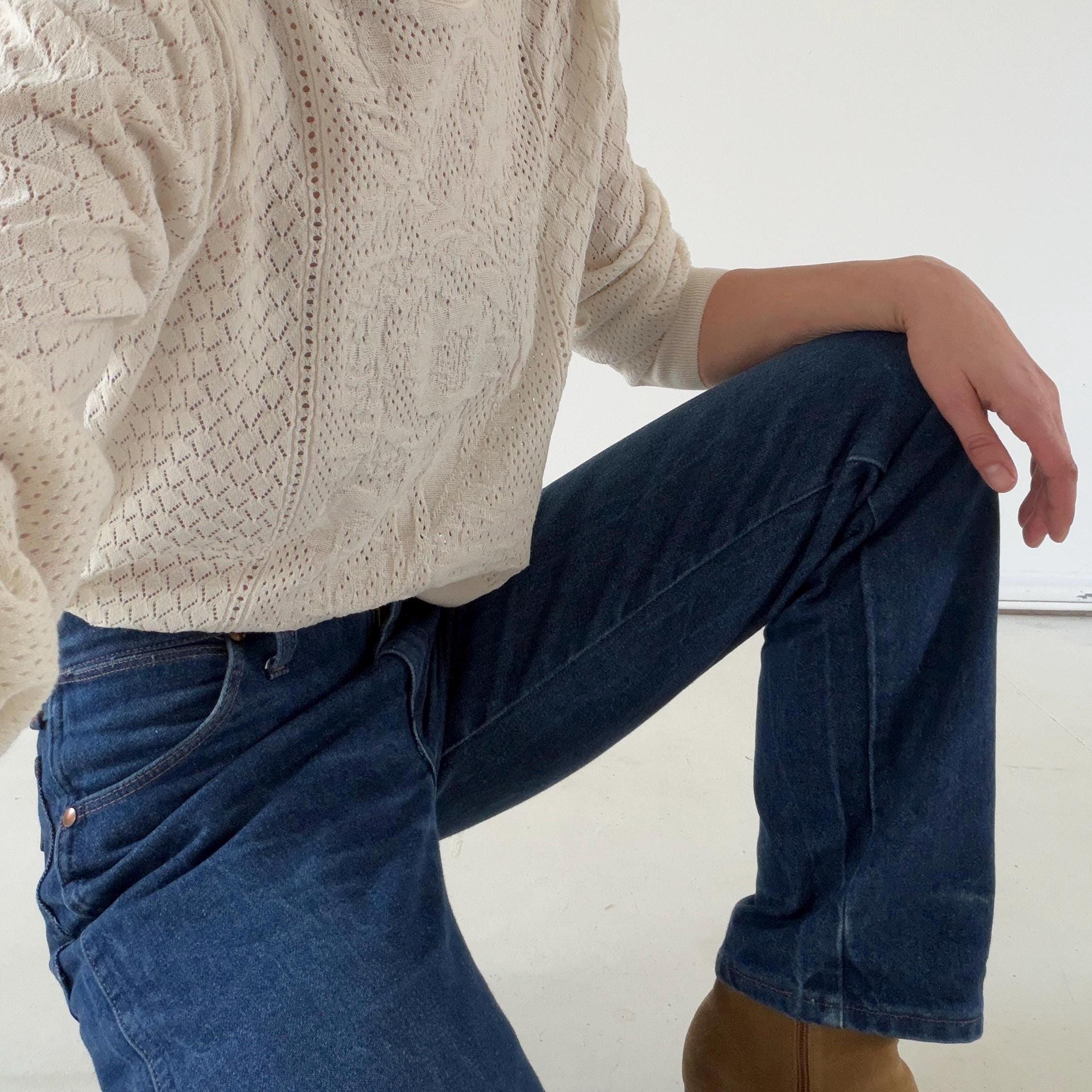 Wrangler Cigarette Jeans W28 W29 L34 80s Vintage Faded Dark Blue Straight Leg Denim Made in USA