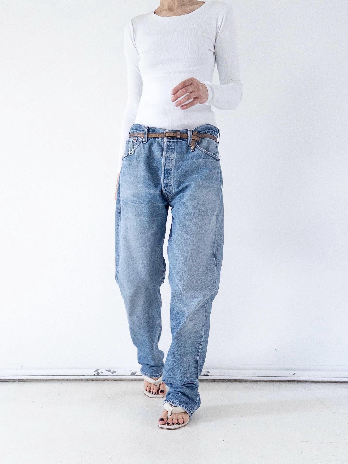 Levis 501 Jeans W34 L34 Light Blue Faded Boyfriend Worn‑In 90s Vintage Button Fly Denim