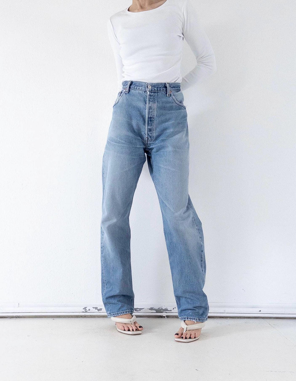 Levis 501 Jeans W34 L34 Light Blue Faded Boyfriend Worn‑In 90s Vintage Button Fly Denim