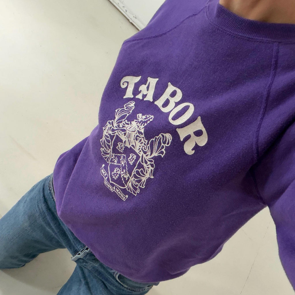 Collegiate Pacific Raglan Sweater Tabor Academy XS S 60s 70s Vintage Purple Raglan Crewneck Made in USA
