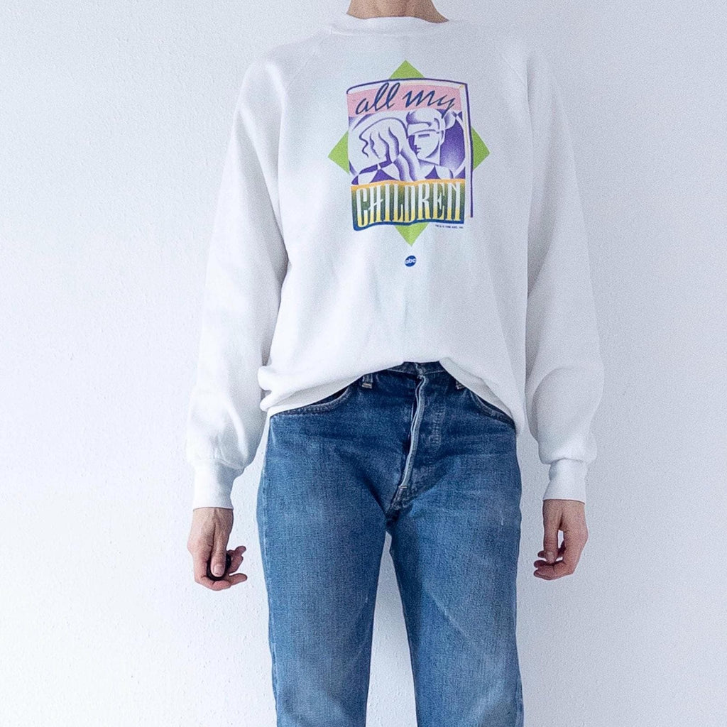 Fruit of the Loom Raglan Sweatshirt All my Children 80s Vintage M Made in USA Weißer Graphic Crewneck Sweater