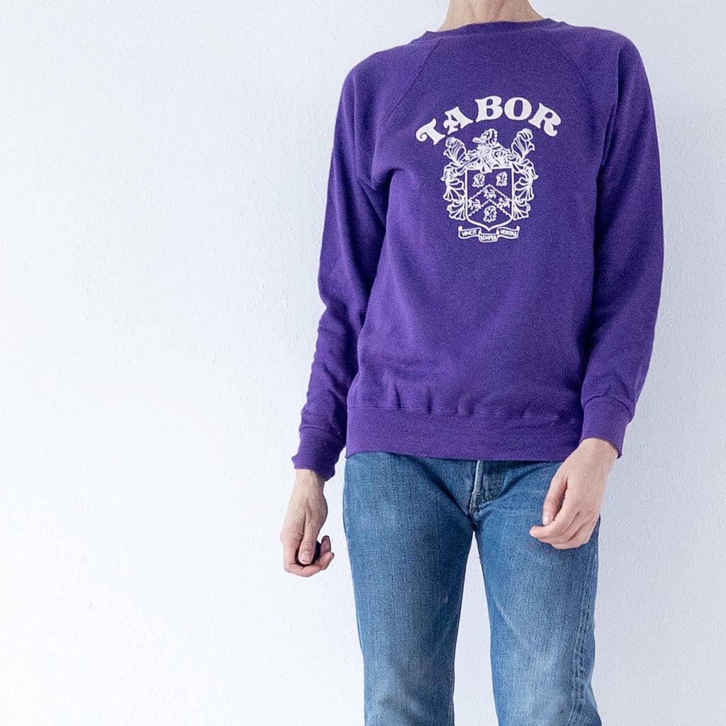 Collegiate Pacific Raglan Sweater Tabor Academy XS S 60s 70s Vintage Purple Raglan Crewneck Made in USA