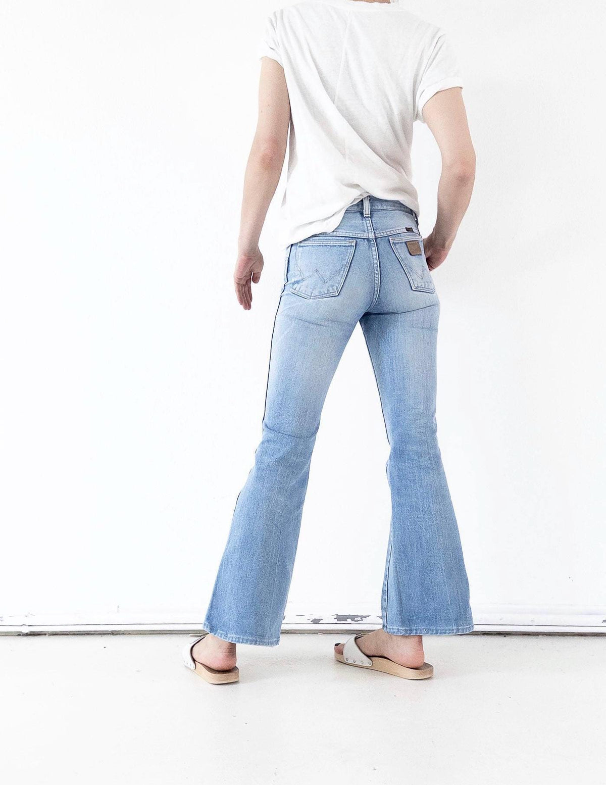 70s Vintage Wrangler Schlaghose W24 L31 Made in USA Faded Light Blue Denim