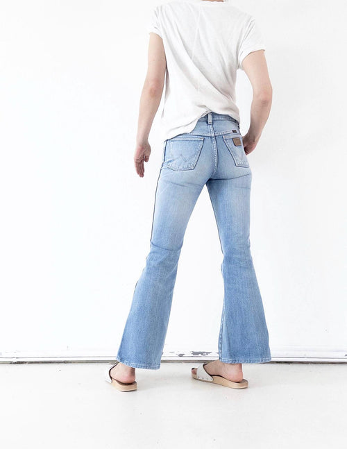 70s Vintage Wrangler Schlaghose W24 L31 Made in USA Faded Light Blue Denim