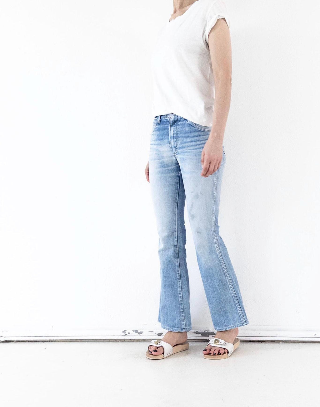 70s Vintage Wrangler Schlaghose W24 L31 Made in USA Faded Light Blue Denim