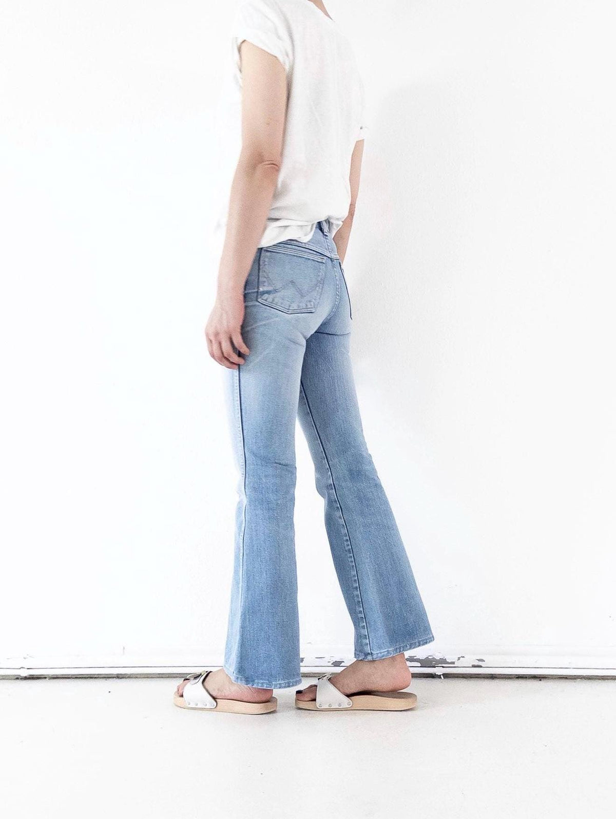 70s Vintage Wrangler Schlaghose W24 L31 Made in USA Faded Light Blue Denim